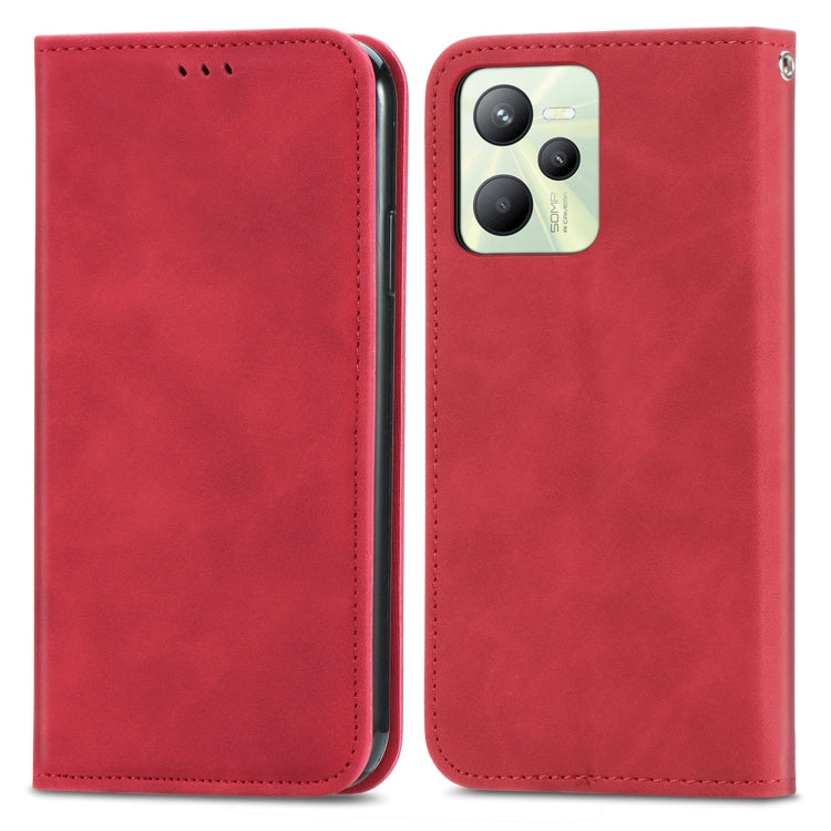 For Realme C35 Retro Skin Feel Magnetic Leather Phone Case