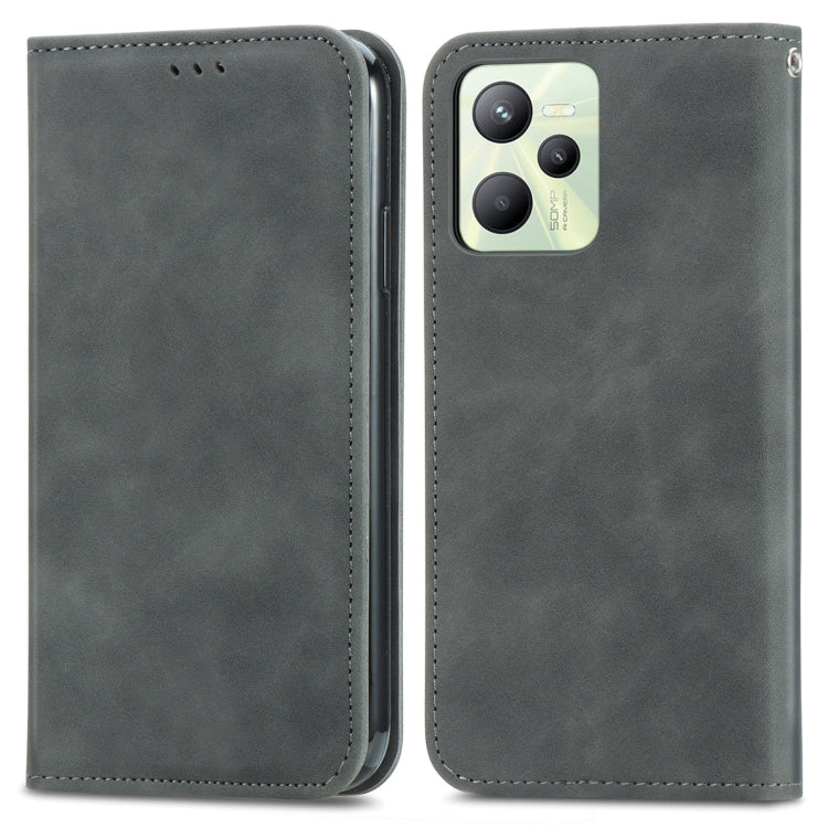 For Realme C35 Retro Skin Feel Magnetic Leather Phone Case