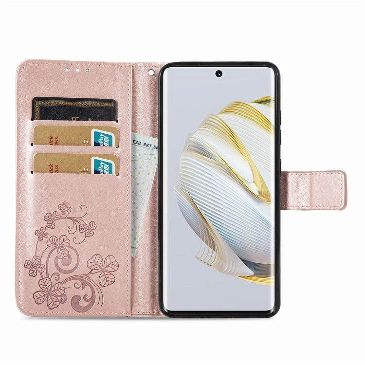 For Huawei Nova 10 Four-leaf Clasp Embossed Buckle Leather Phone Case