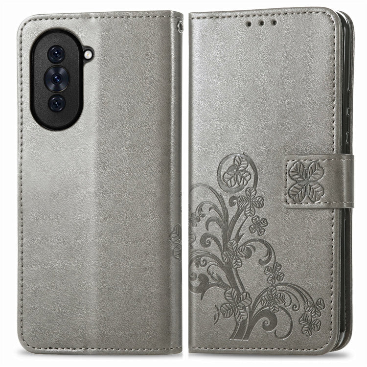 For Huawei Nova 10 Four-leaf Clasp Embossed Buckle Leather Phone Case