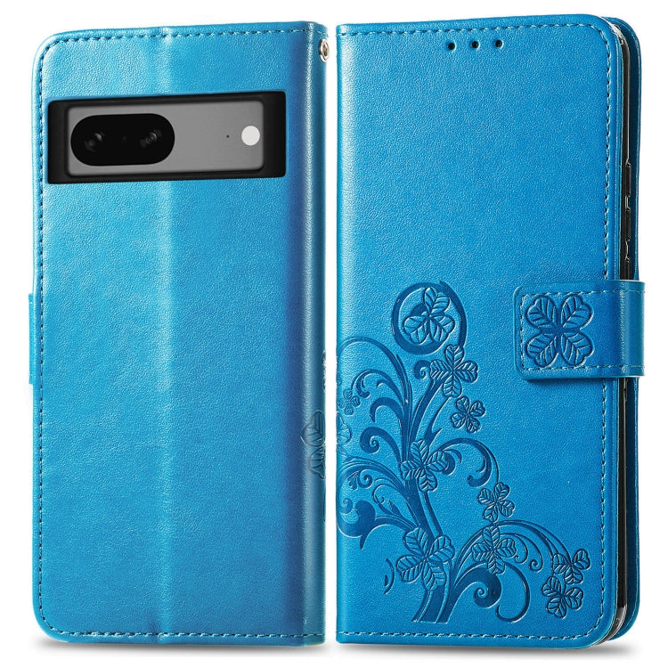 For Google Pixel 7 Four-leaf Clasp Embossed Buckle Leather Phone Case