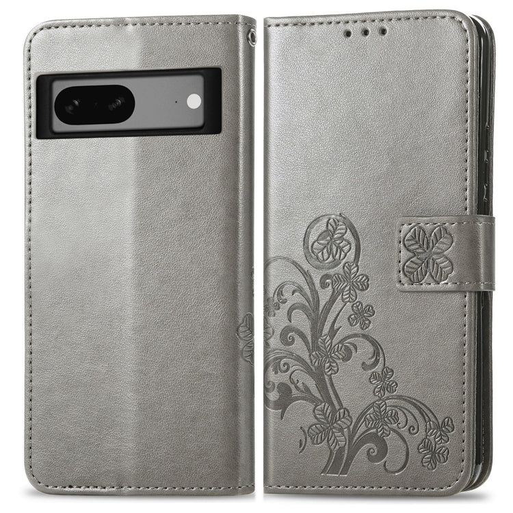 For Google Pixel 7 Four-leaf Clasp Embossed Buckle Leather Phone Case