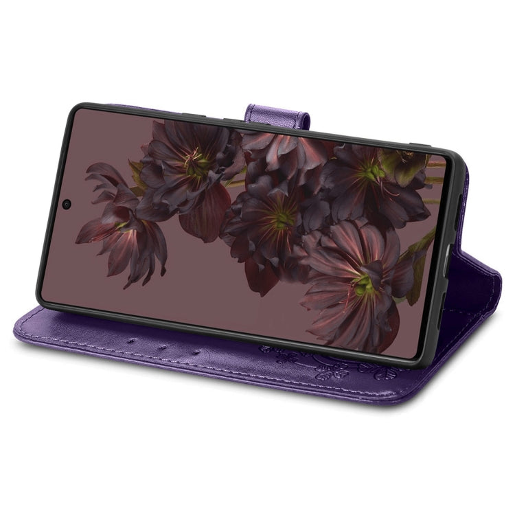 For Google Pixel 7 Four-leaf Clasp Embossed Buckle Leather Phone Case