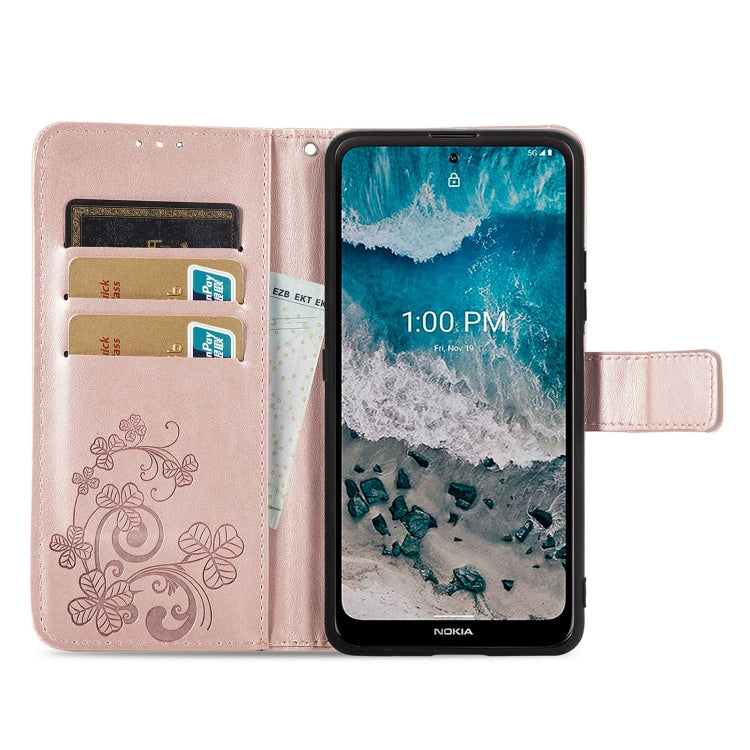 For Nokia X100 5G Four-leaf Clasp Embossed Buckle Leather Phone Case