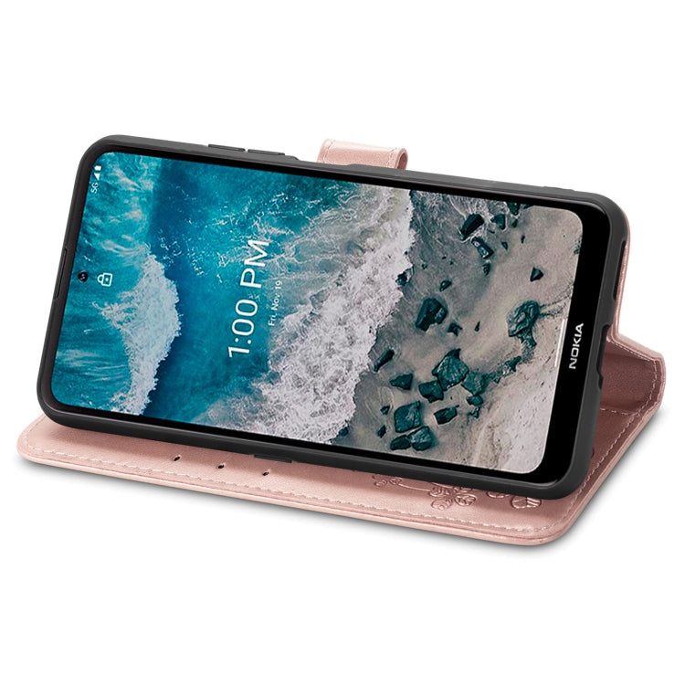 For Nokia X100 5G Four-leaf Clasp Embossed Buckle Leather Phone Case