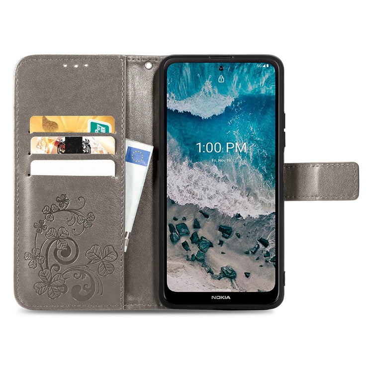 For Nokia X100 5G Four-leaf Clasp Embossed Buckle Leather Phone Case