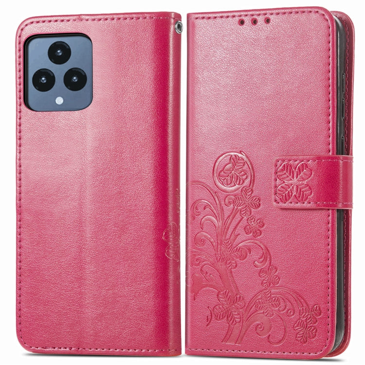 For T-Mobile REVVL 6 5G Four-leaf Clasp Embossed Buckle Leather Phone Case