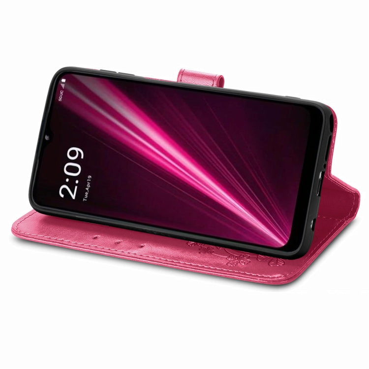 For T-Mobile REVVL 6 5G Four-leaf Clasp Embossed Buckle Leather Phone Case