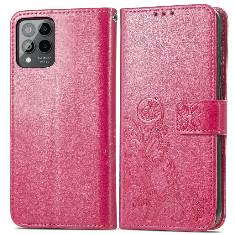 For T-Mobile Revvl 6 Pro 5G Four-leaf Clasp Embossed Buckle Leather Phone Case