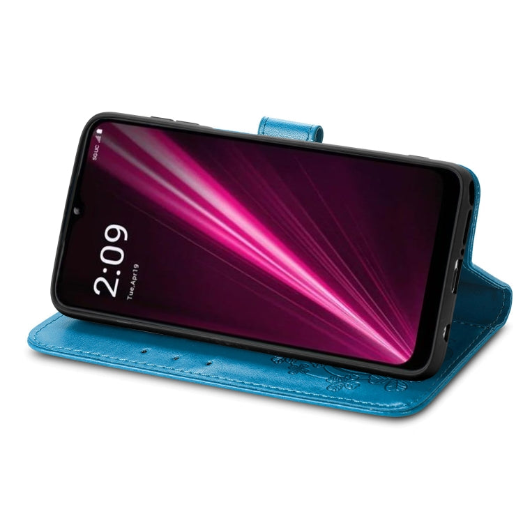 For T-Mobile Revvl 6 Pro 5G Four-leaf Clasp Embossed Buckle Leather Phone Case