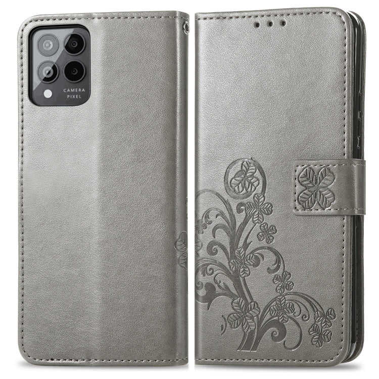 For T-Mobile Revvl 6 Pro 5G Four-leaf Clasp Embossed Buckle Leather Phone Case