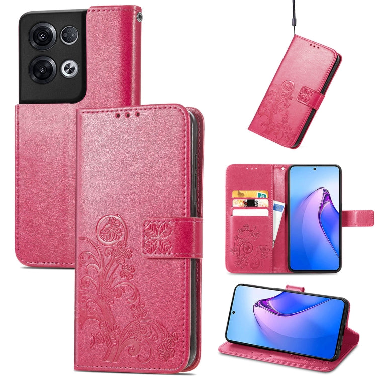 For OPPO Reno8 Pro Overseas Edition Four-leaf Clasp Embossed Buckle Leather Phone Case