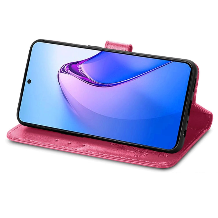 For OPPO Reno8 Pro Overseas Edition Four-leaf Clasp Embossed Buckle Leather Phone Case