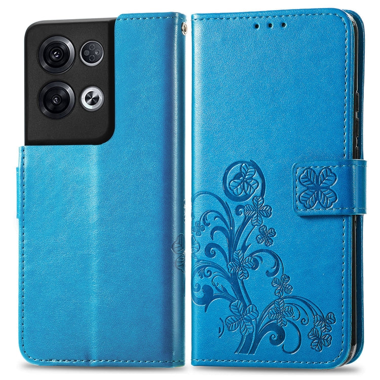 For OPPO Reno8 Pro Overseas Edition Four-leaf Clasp Embossed Buckle Leather Phone Case