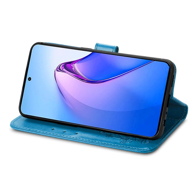 For OPPO Reno8 Pro Overseas Edition Four-leaf Clasp Embossed Buckle Leather Phone Case