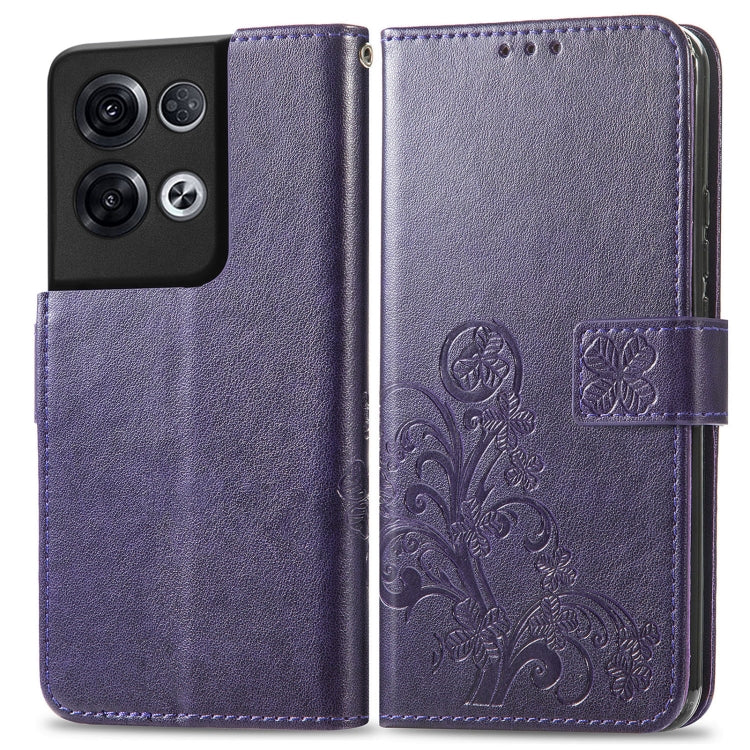For OPPO Reno8 Pro Overseas Edition Four-leaf Clasp Embossed Buckle Leather Phone Case