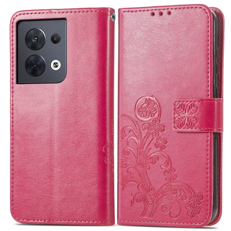 For OPPO Reno8 4G Four-leaf Clasp Embossed Buckle Leather Phone Case
