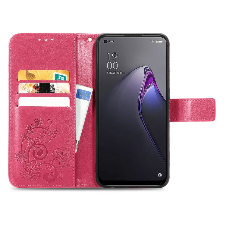 For OPPO Reno8 4G Four-leaf Clasp Embossed Buckle Leather Phone Case