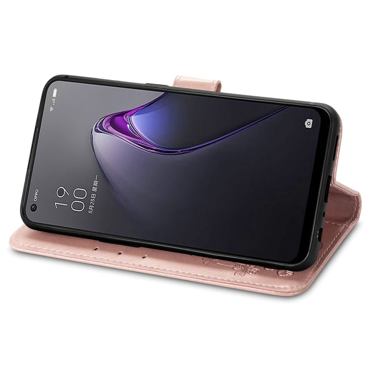 For OPPO Reno8 4G Four-leaf Clasp Embossed Buckle Leather Phone Case