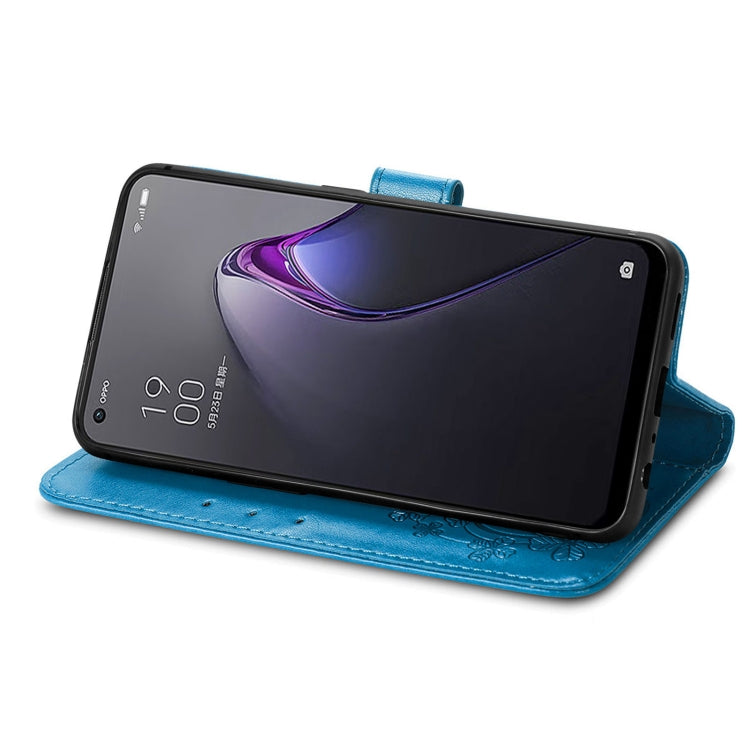 For OPPO Reno8 4G Four-leaf Clasp Embossed Buckle Leather Phone Case