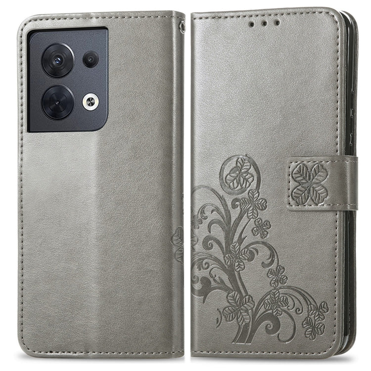 For OPPO Reno8 5G Four-leaf Clasp Embossed Buckle Leather Phone Case