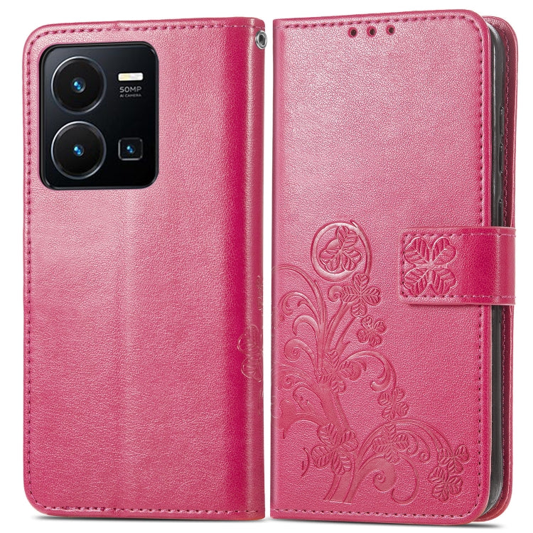 For vivo Y35 Four-leaf Clasp Embossed Buckle Leather Phone Case