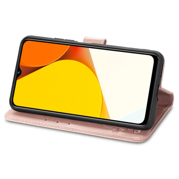 For vivo Y35 Four-leaf Clasp Embossed Buckle Leather Phone Case