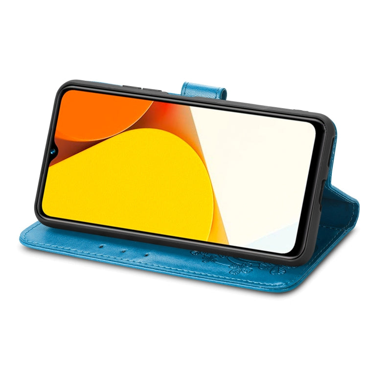 For vivo Y35 Four-leaf Clasp Embossed Buckle Leather Phone Case