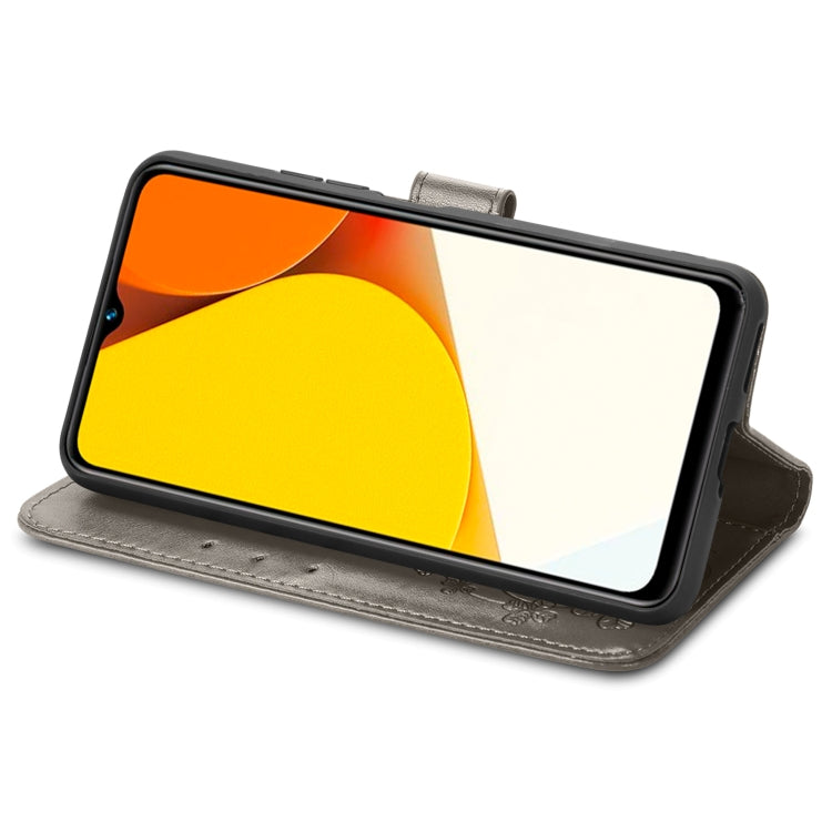 For vivo Y35 Four-leaf Clasp Embossed Buckle Leather Phone Case