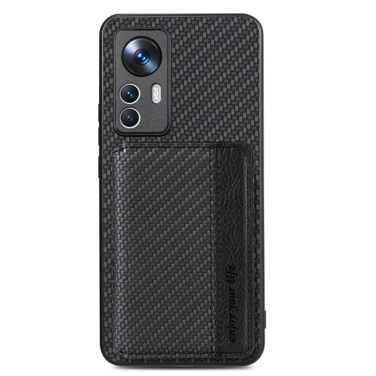 For Xiaomi 12T Carbon Fiber Magnetic Card Bag Phone Case