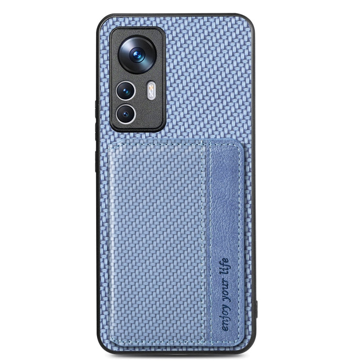 For Xiaomi 12T Carbon Fiber Magnetic Card Bag Phone Case