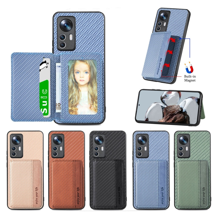 For Xiaomi 12T Carbon Fiber Magnetic Card Bag Phone Case