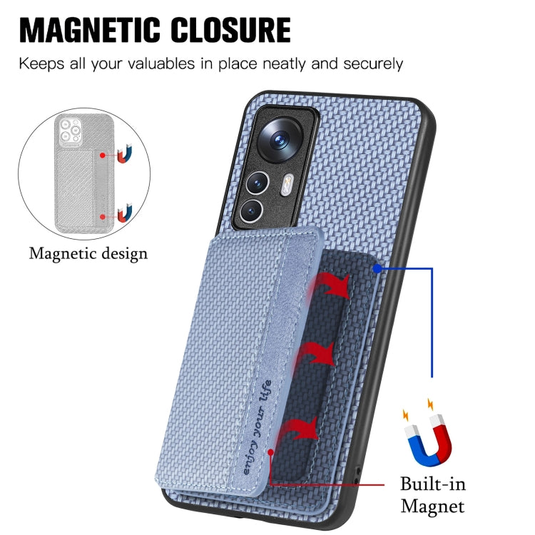 For Xiaomi 12T Carbon Fiber Magnetic Card Bag Phone Case