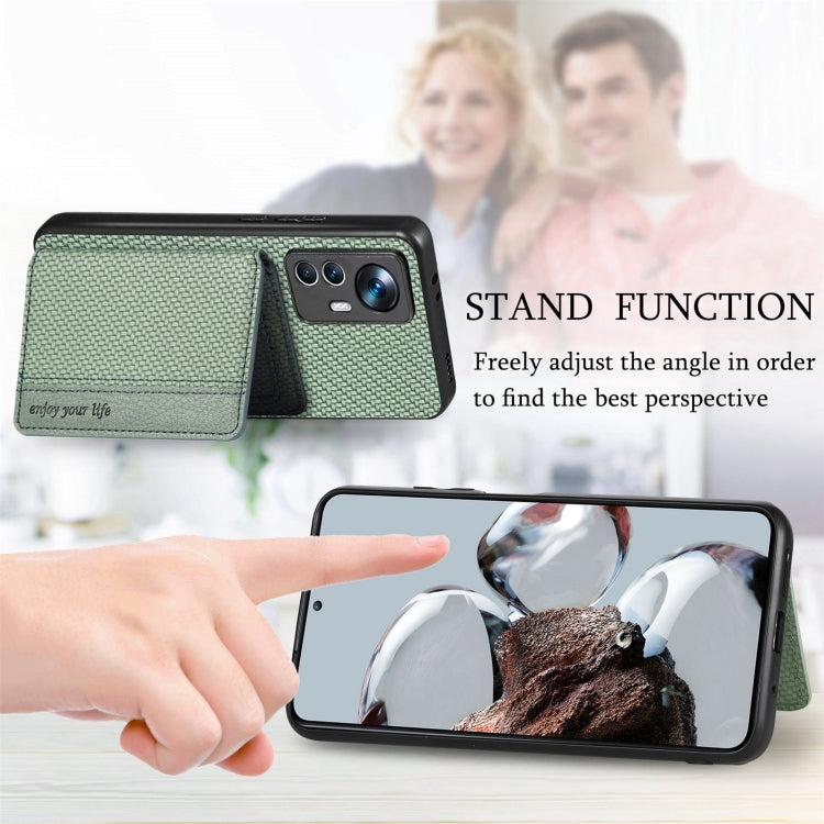 For Xiaomi 12T Carbon Fiber Magnetic Card Bag Phone Case