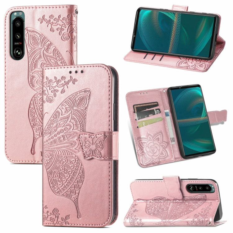 For Sony Xperia 5 IV Butterfly Love Flower Embossed Leather Phone Case