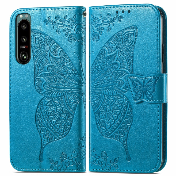 For Sony Xperia 5 IV Butterfly Love Flower Embossed Leather Phone Case