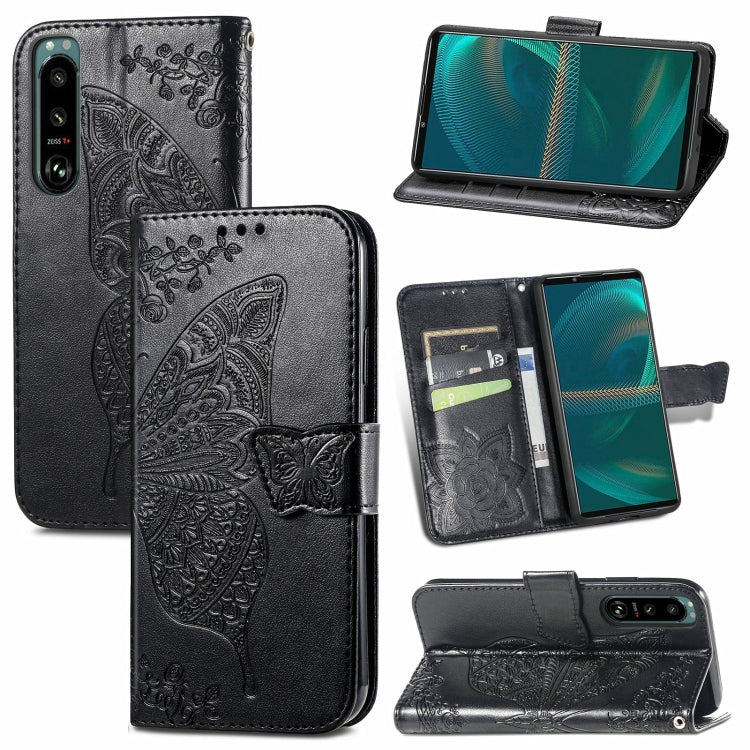 For Sony Xperia 5 IV Butterfly Love Flower Embossed Leather Phone Case
