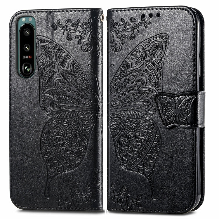 For Sony Xperia 5 IV Butterfly Love Flower Embossed Leather Phone Case