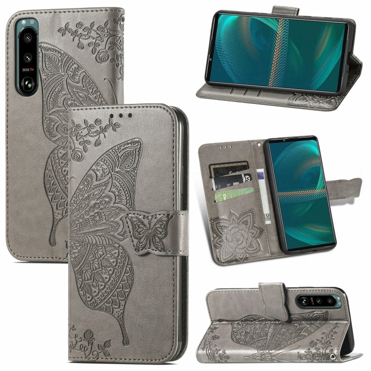 For Sony Xperia 5 IV Butterfly Love Flower Embossed Leather Phone Case