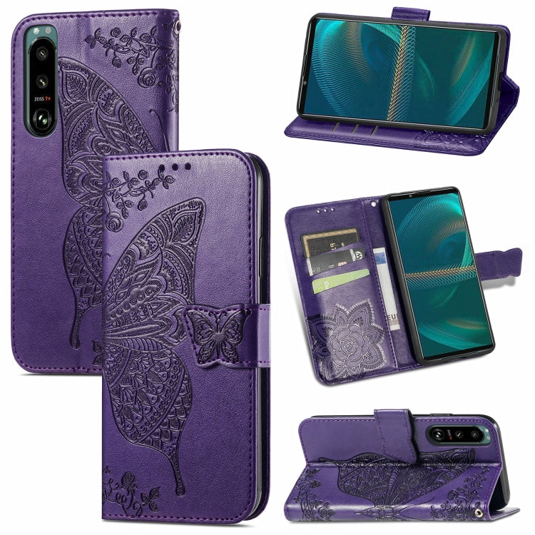 For Sony Xperia 5 IV Butterfly Love Flower Embossed Leather Phone Case