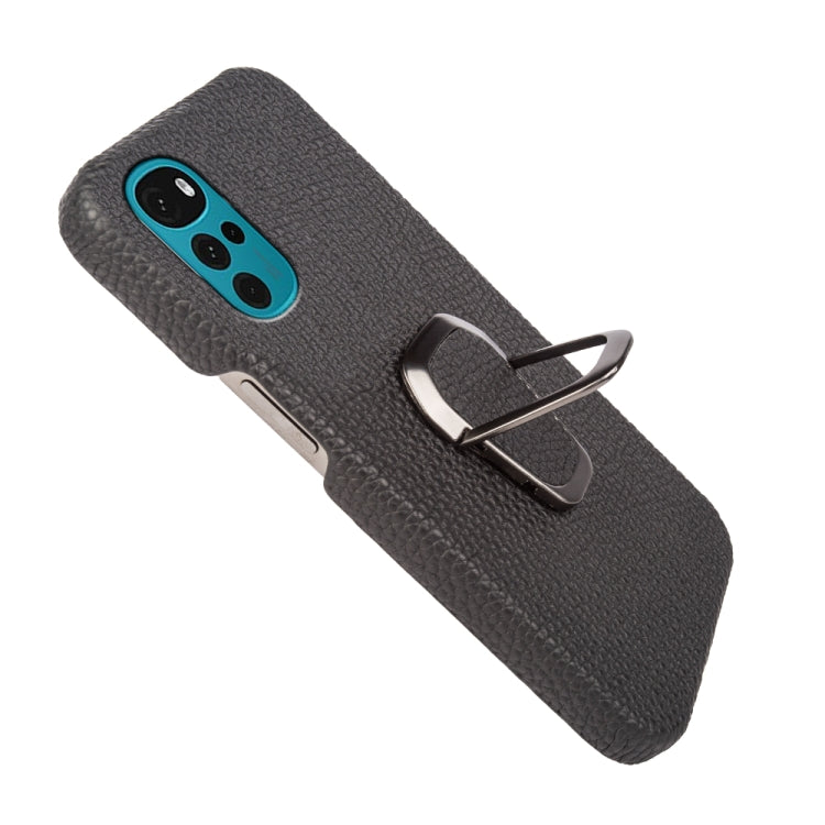 For Motorola Moto G22 Ring Holder Litchi Texture Genuine Leather Phone Case