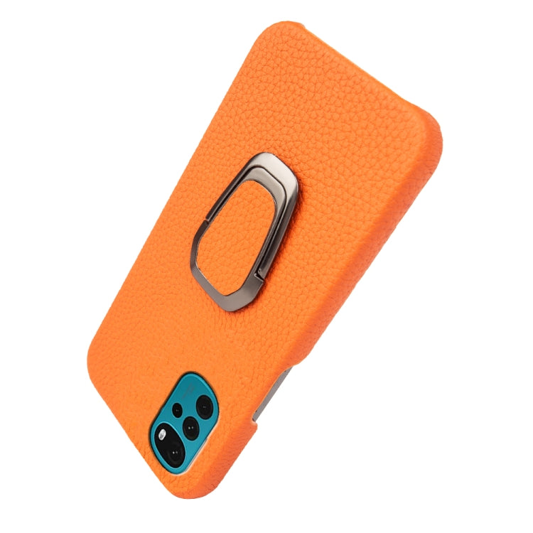 For Motorola Moto G22 Ring Holder Litchi Texture Genuine Leather Phone Case