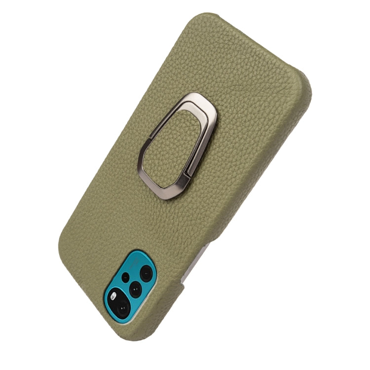 For Motorola Moto G22 Ring Holder Litchi Texture Genuine Leather Phone Case