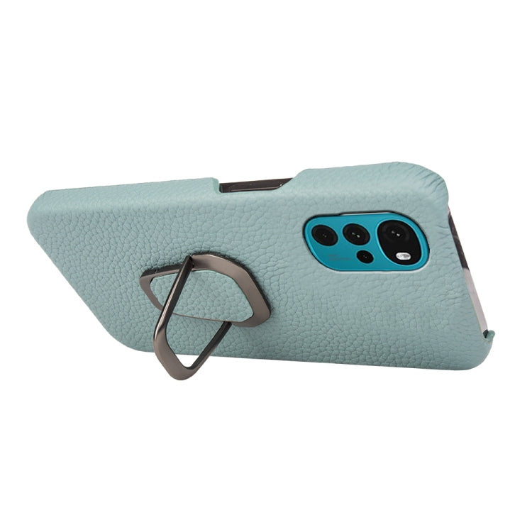 For Motorola Moto G22 Ring Holder Litchi Texture Genuine Leather Phone Case