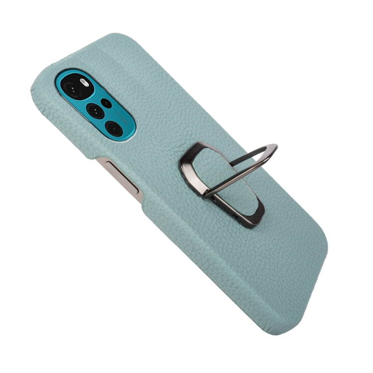 For Motorola Moto G22 Ring Holder Litchi Texture Genuine Leather Phone Case