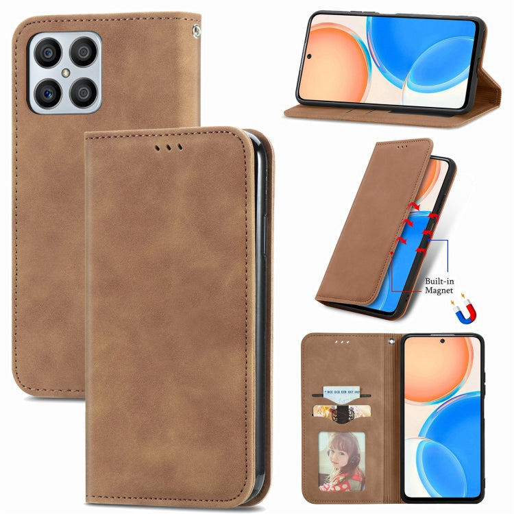 For Honor X8 Retro Skin Feel Magnetic Leather Phone Case