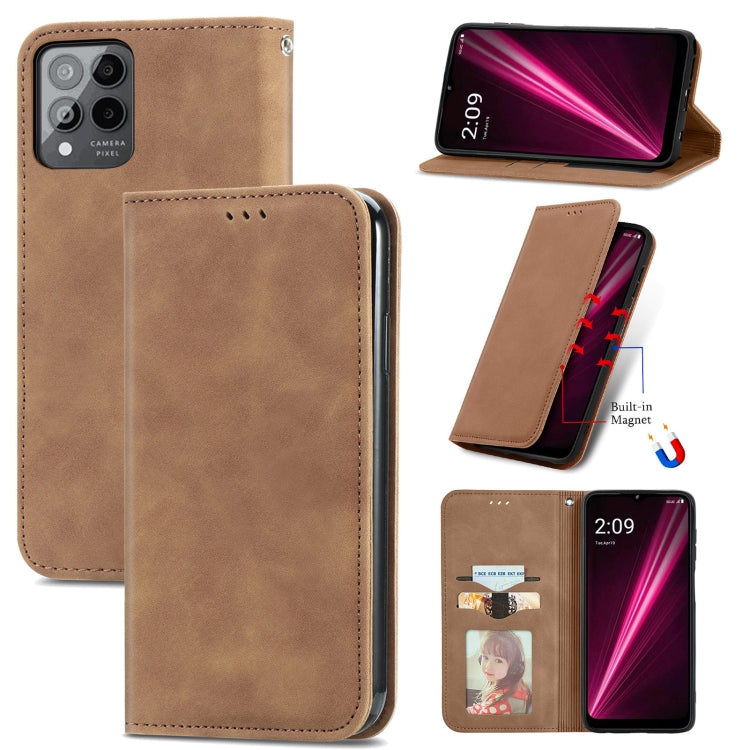 For T-Mobile Revvl 6 Pro 5G Retro Skin Feel Magnetic Leather Phone Case