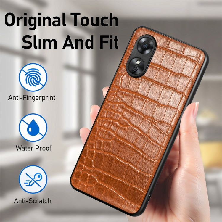 ForOPPO A17 Crocodile Grain Leather Back Cover Phone Case