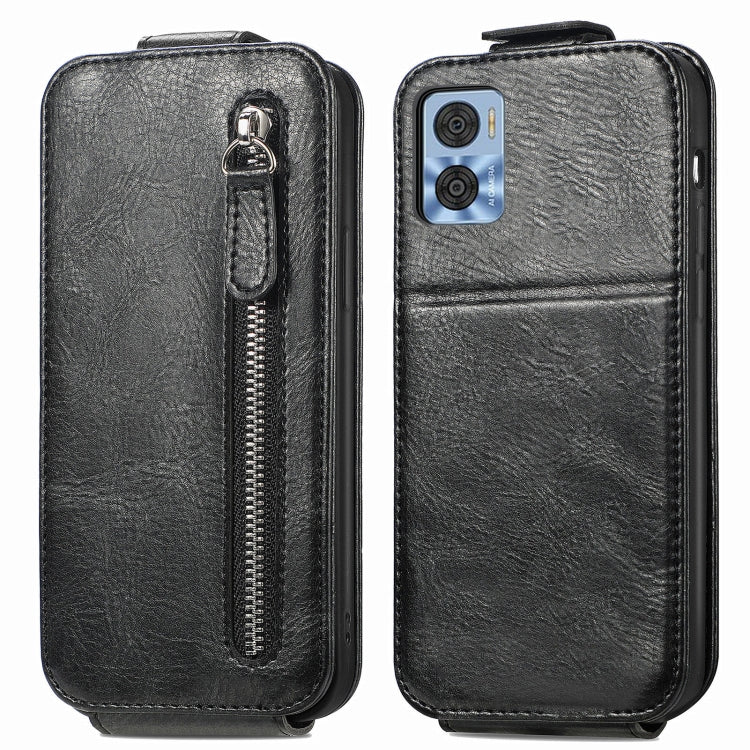 For Motorola Moto E22 Zipper Wallet Vertical Flip Leather Phone Case