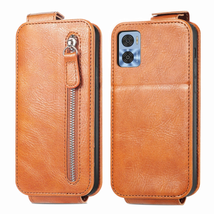 For Motorola Moto E22 Zipper Wallet Vertical Flip Leather Phone Case